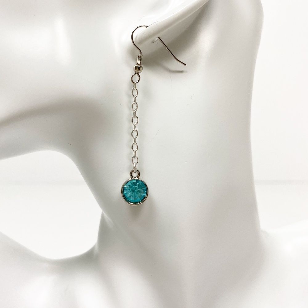 faux turquoise gemstone & silver chain dangle EARRINGS